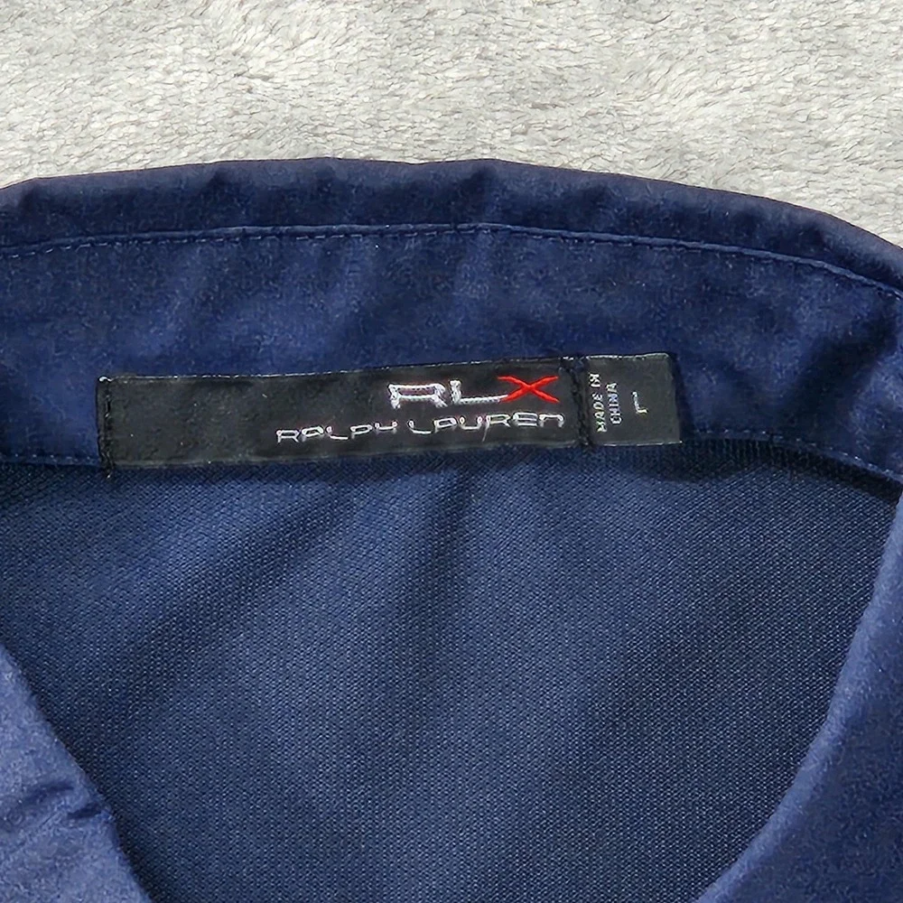 RLX Ralph Lauren Polo Shirt Mens Large Navy Blue Golf Performance Pocket Logo